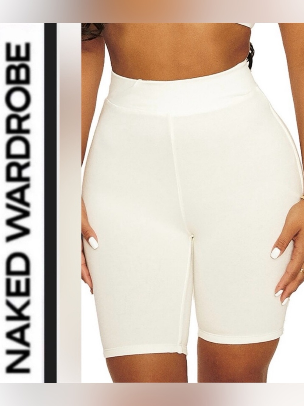 Naked Wardrobe🤍 High-Waist White Bike Shorts